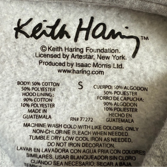 Keith Haring Gray Love Heart Hoodie Sweatshirt - S - Picture 4 of 5